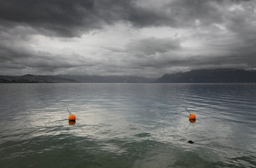 Stormy clouds over Leman Lake, Switzerland, Europe