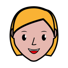 happy woman face cartoon icon over white background. colorful design. vector illustration