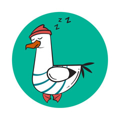 Funny cartoon seagull, sleep.