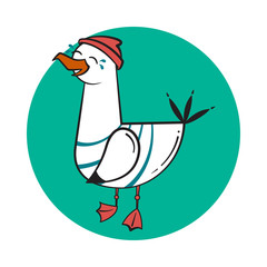 Funny cartoon seagull, Laughs.