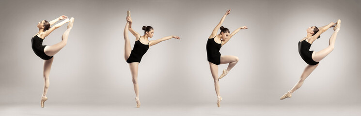 Fototapeta premium Kolaż piękny baletniczy tancerz na koloru tle