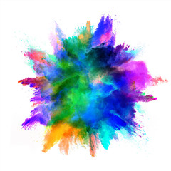 Explosion of colored powder on white background