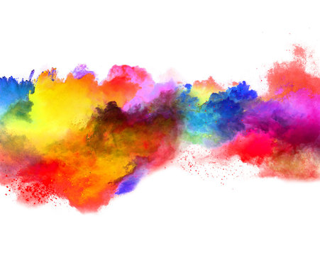 Explosion of colored powder on white background © Jag_cz