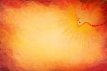 Fototapeta premium Holy Spirit, Pentecost or Confirmation symbol with a dove, and bursting rays of flames or fire. Abstract modern religious digital illustration background