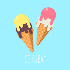 Ice Cream Cones with Text. Flat Design Style. 