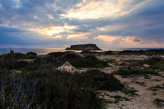 Beautiful Yeronisos island at sunset, Pegeia, Cyprus
