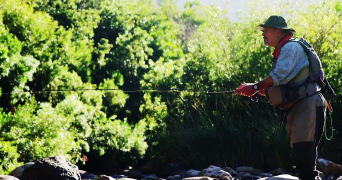 Man fly fishing in river