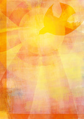 Fototapeta premium Holy Spirit, Pentecost or Confirmation symbol with a dove, and bursting rays of flames or fire. Abstract modern religious digital illustration background