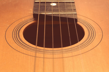 Obraz premium Detail of old acoustic guitar