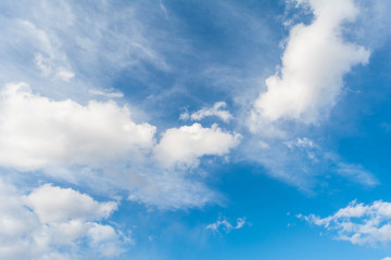 Fototapeta premium Blue sky with dense white cumulus clouds and transparent layered clouds