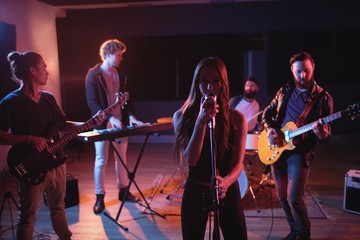 Band performing in studio
