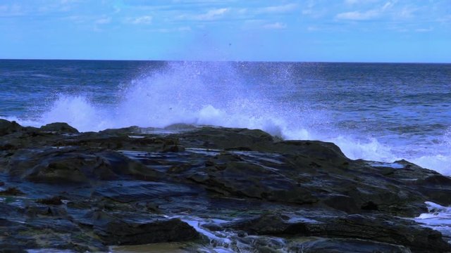 Wonthaggi, Australia: Ocean Waves Breaking on Rocks, Slow motion