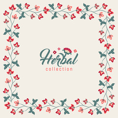 Floral round frame, Jacobean style flowers. Colorful herbal wreath. Vector illustration. Herbal collection, 