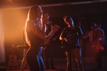Band performing in studio