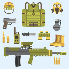 Military weapon guns armor forces american fighter ammunition camouflage sign vector illustration.