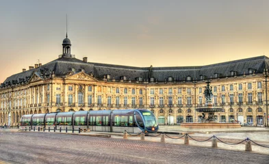 Fotobehang Tram on Place de la Bourse in Bordeaux, France © Leonid Andronov