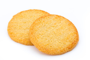 Stacked short pastry cookies isolated on white background.
