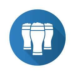 Three beer glasses. Flat design long shadow icon