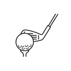 Golf ball on tee with club linear icon