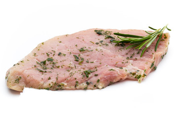 Steak with spices isolated on white background.