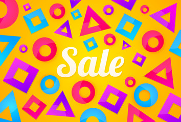 Fototapeta na wymiar Bright sale banner background with colorful shapes backdrop.