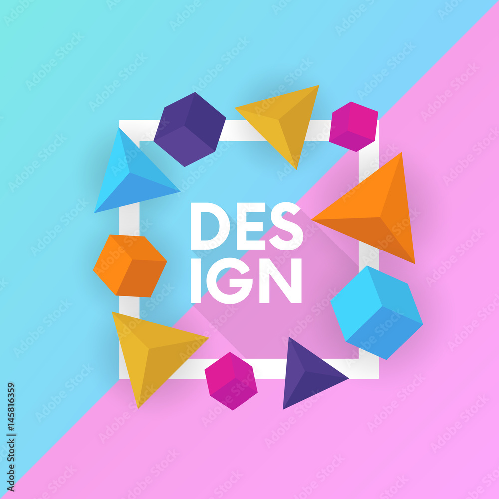 Poster Abstract colorful backdrop composition with geometric shapes and text frame.