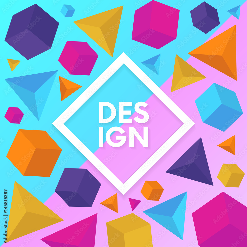 Poster Abstract background with dynamic colorful shapes motion and rhombus text frame.