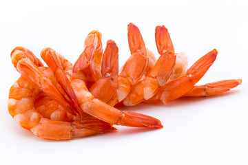 Steamed tiger shrimp isolated on white background.
