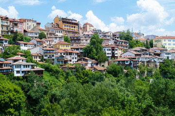 Fototapeta na wymiar Houses on the hillside of Veliko Tarnovo, Bulgaria