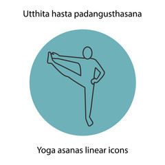 Utthita hasta padangusthasana yoga position. Linear icon