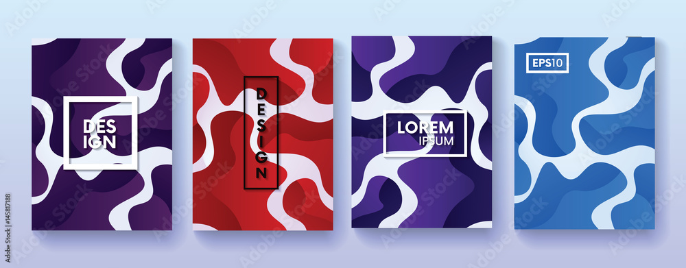 Poster Set of abstract posters with liquid shapes. Dynamic brochure covers with text frame.