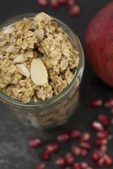 Healthy Breakfast Granola with Nuts and Pomegranate Seeds