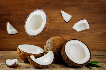 Coconut with flying slices