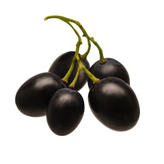 bunch of black grapes on a white isolated background.Clipping path