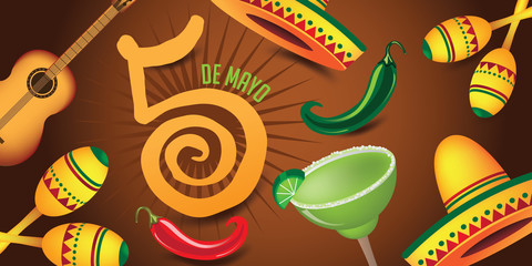 Cinco De Mayo banner design for celebration of the Mexican holiday on the fifth (Cinco) of May (Mayo). EPS 10 vector.