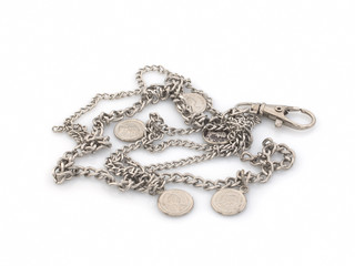 Chain with a lock, with coins on a white background. Isolated