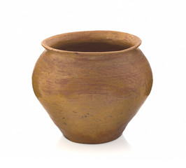 Clay handmade jug for cooking in the oven isolated on a white background