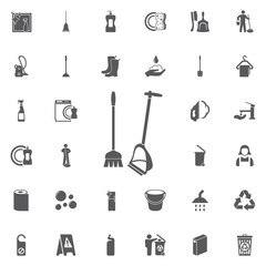 Broom and dustpan icon isolated.