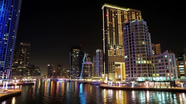 4K Dubai Marina night time lapse, United Arab Emirates