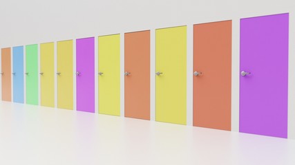 Minimal Space with Row of Variously Colored Doors