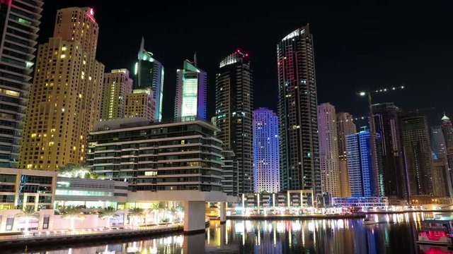 4K Dubai Marina night time lapse, United Arab Emirates
