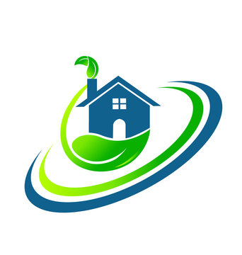Logo green house leafs real estate vector
