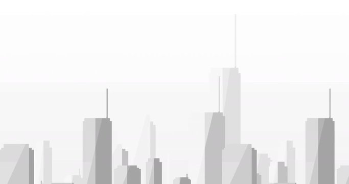 2D animated black and white loopable downtown city skyline