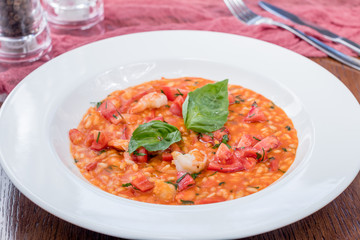 Risotto with tomatoes and shrimp