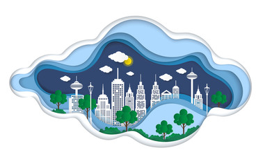 Paper Art design element with City go green ,save world concept,vector illustration