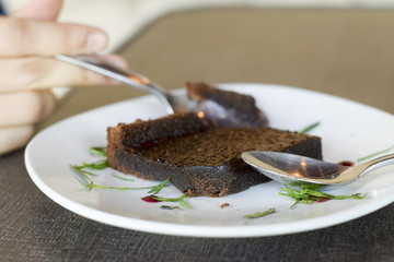 Slice of flourless gluten free chocolate cake