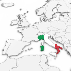 3D Map of Italy with Italian Flag on White Background 3D Illustration