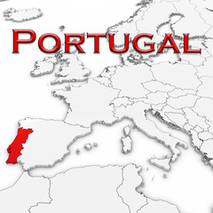 3D Map of Portugal with Country Name Highlighted Red on White with White Background 3D Illustration