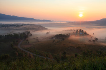 Fog in morning sunrise and road at Khao Takhian Ngo View Point at Khao-kho Phetchabun,Thailand