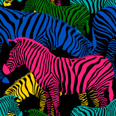 Fototapeta na wymiar Colorful zebra seamless pattern. Wild animal texture. Striped black and colors. design trendy fabric texture, vector illustration.